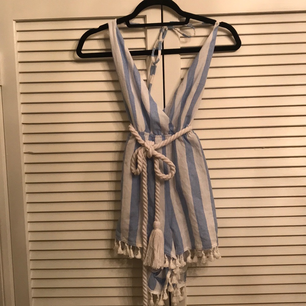 Summer romper - blue and white striped